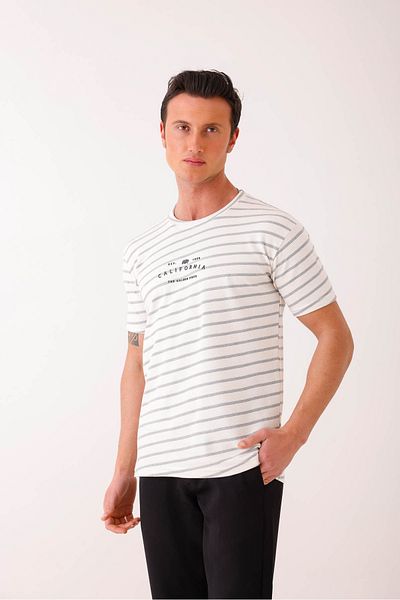 Decas Μπλουζάκι SOLVENIS Slim Fit με στάμπα Crew Neck - Λευκό