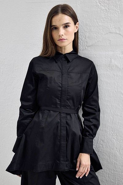 Hooopstore Cosmo Waist Detailed Cotton Black Trousers Suit