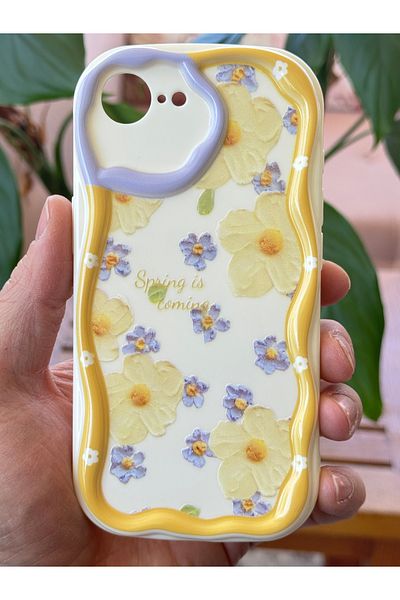 Fibaks جراب لهاتف Apple iPhone 16E بتصميم نمط حماية للكاميرا وزهرة الأقحوان وغطاء من السيليكون الملون