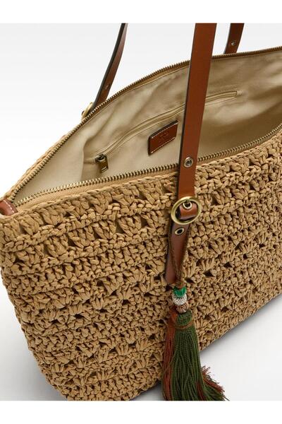 PARFOIS Hasır Efektli Çıkarılabilir Aksesuarlı Çanta