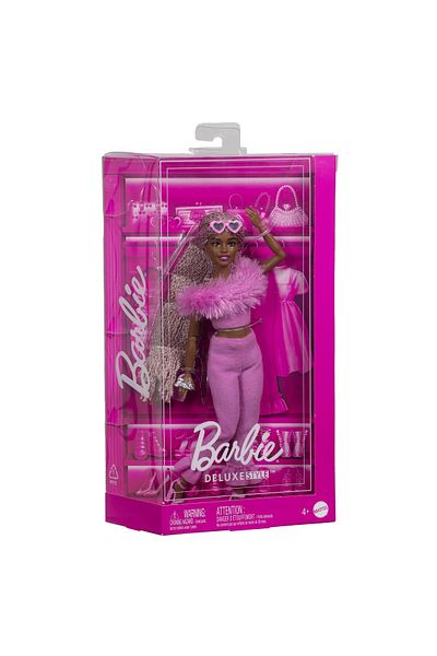 Barbie deluxe style papusa barbie cu salopeta roz si par impletit
