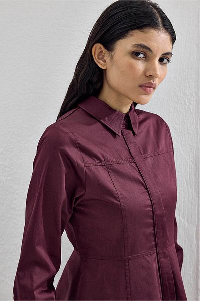 Hooopstore Cosmo Waist Detailed Cotton Claret Red Trousers Set