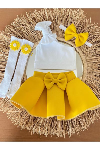 EBRU ÖZÖRGÜCÜ Girl's Daisy Crop Body Skirt Socks and Bandana Set