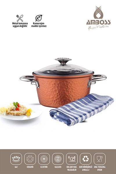 Amboss One Piece Cast 24 cm Titanium Coated Deep Pot with Glass Lid