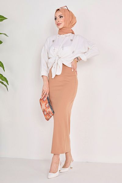 TOFİSA Pencil Skirt Light Tan - 23054
