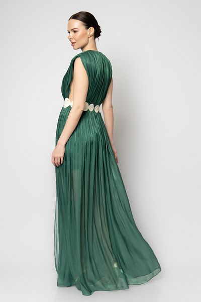 RENGIN Chiffon Evening Dress with Circle Belt at Waist