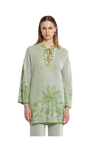 Knitss Palmiye ve Papağan Desenli Triko Tunik