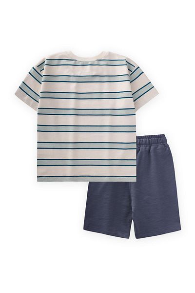 Cigit Striped Pocket Capri Suit 2-10 Years Old Navy Blue Striped
