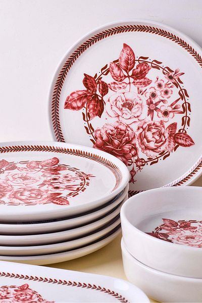 Perotti Danish Rose 14 Piece Ceramic Breakfast Set for 6 People