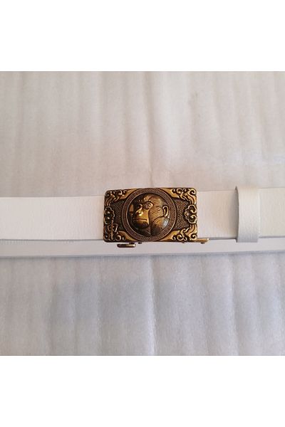Butik Tülin Unisex Authentic Genuine Cowhide White Copper Pattern Monkey Head Automatic Buckle Belt Thailand