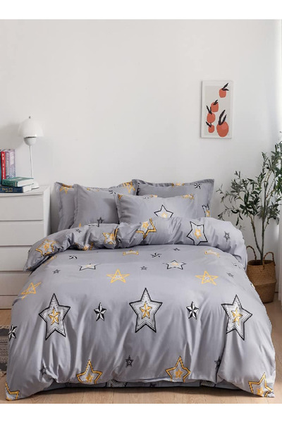 RISHAHOME طقم لحاف مزدوج من 6 قطع - ألياف دقيقة، سايوني | غطاء لحاف، شرشف مسط...