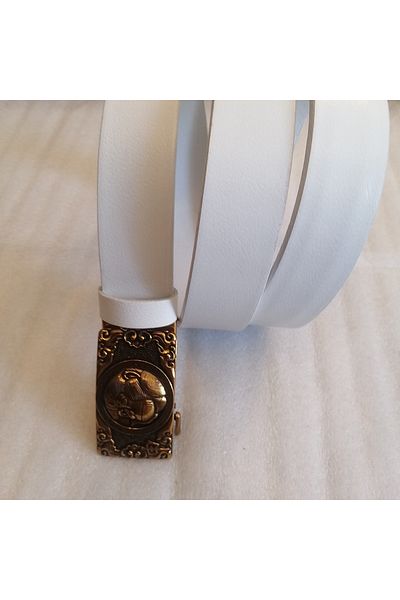 Butik Tülin Unisex Authentic Genuine Cowhide White Copper Pattern Monkey Head Automatic Buckle Belt Thailand