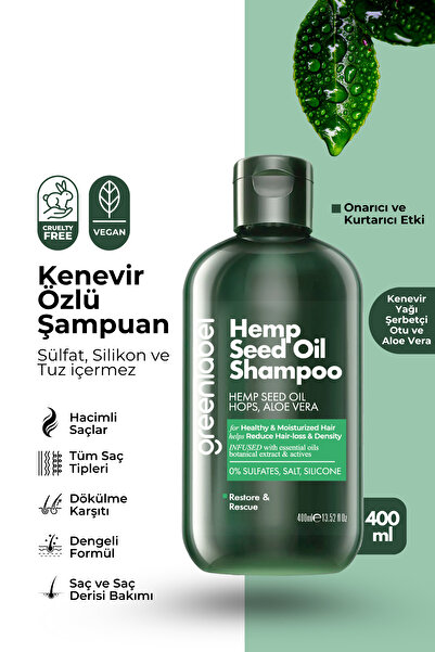 Greenlabel Greenlabel Kenevir Özlü Tuzsuz Parabensiz Sülfatsız Kepek Karşıtı Bakım Ve Onarım Şampuanı 400ml.