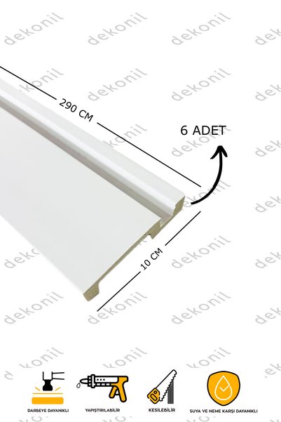 Dekonil İstanbul Ledli Beyaz Boyanabilir Süpürgelik 10cm (6 Adet)