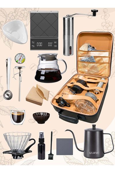 Drop V60 Set 14-Piece Coffee Drip Set, Including Scale, Drip Pot, Coffee Filter, Coffee Grinder, Drip Fun