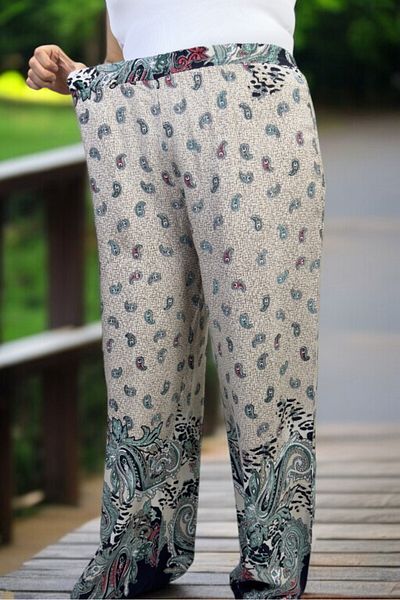yagmurberen Ethnic Patterned Elastic Waist Full Lycra Extra Large Size Cotton Viscose Summer Pants