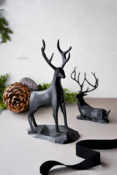jeane home decor 2'li 18cm Dekoratif Hediyelik Obje Biblo Bioplastik Geyik Seti
