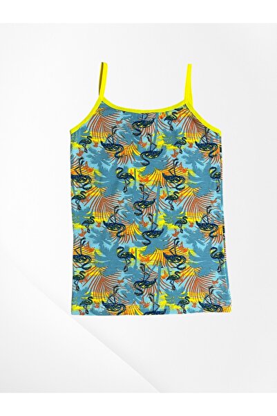 elmas kids Girl's 100% Cotton Flamingo Patterned Green Thin Strap Tank Top Boxer Set