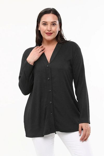 Laden Spring Summer Wrinkled Fabric Mother Women's Classic Matte Black Cardigan