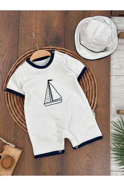Baby Waka Summer Baby Boy Jumpsuit with Sailing Printed Hat
