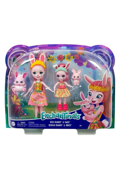mattel Enchantimals set of sister dolls and their pets Bree Bunny and Twist and Bedelia Bunny and Tappy