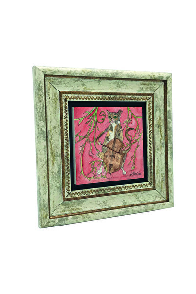 Sadrazam Cat Playing Cello Printed Natural Stone Painting (20 X 20 Krg-172)