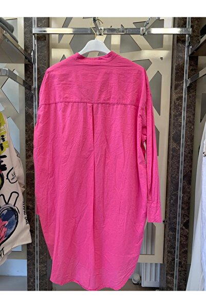 günay boutıque Organik Keten oversize beden gömlek tunik-pembe