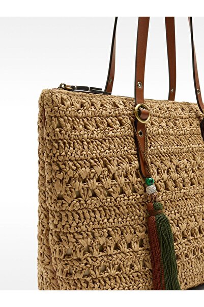 PARFOIS Hasır Efektli Çıkarılabilir Aksesuarlı Çanta