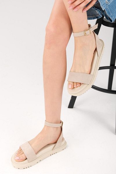Mio Gusto Susana Beige Color Ankle Strap Women's Sandals