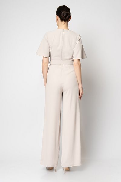RENGIN Flounced Short Sleeve Belt Crepe Evening Dress Jumpsuit