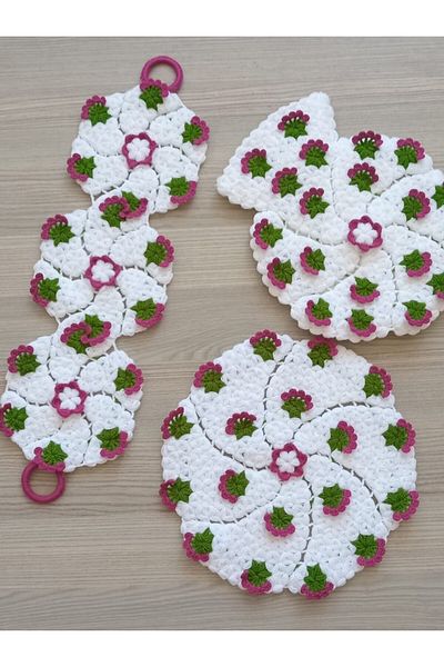 WIB TASARIM Hand Knitted Rose Dried 3-Piece Fiber Set