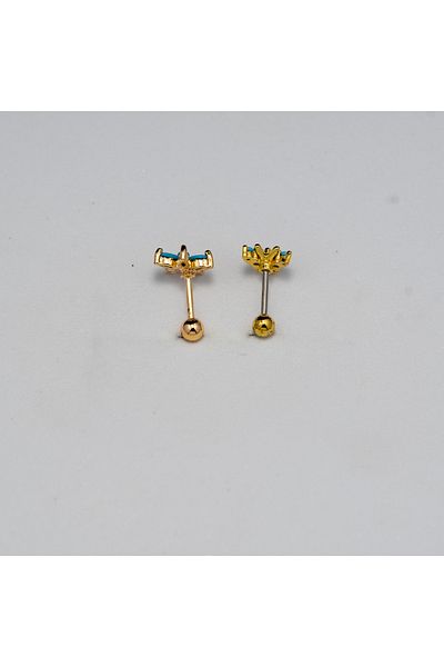 Piercing by Sever Combined Turquoise Flower and Turquoise Butterfly Blue Steel Piercing Gold Color (Targus Helix Conch Flat)