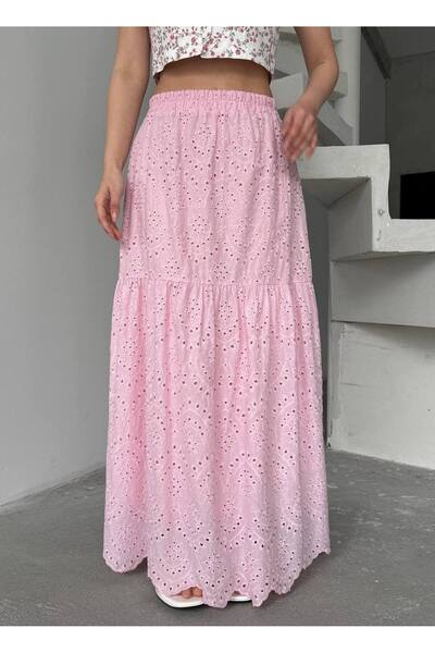 İLKCET MODA Embroidery Lined Long Women's Skirt