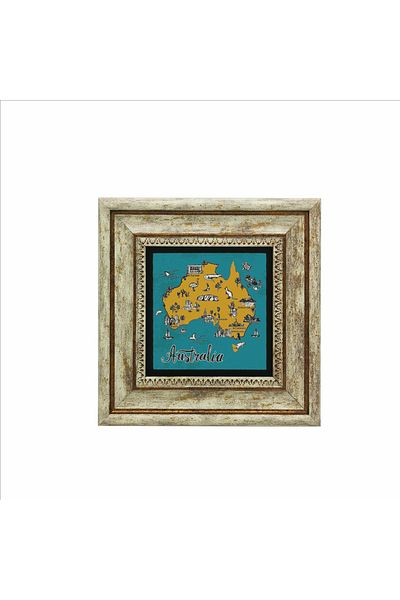 Sadrazam Australian Symbols Printed Natural Stone Painting (20 X 20 Krg-65)