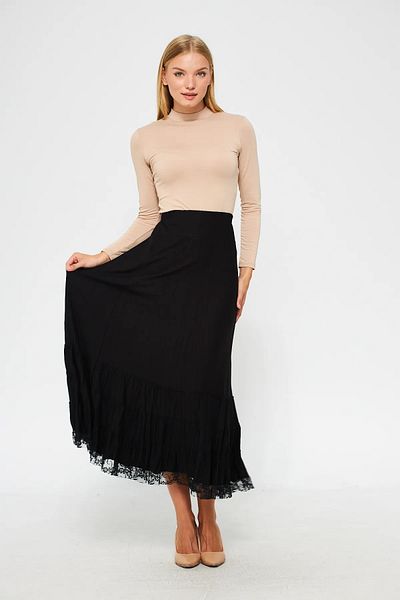 LİFERA Lifera Combed Cotton Skirt with Lace Hem, Large Size