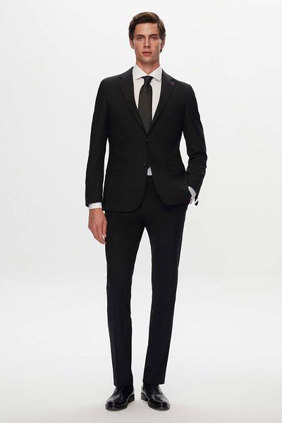 D'S Damat Ds Damat Slim Fit Black Plain Wool Travel Suit