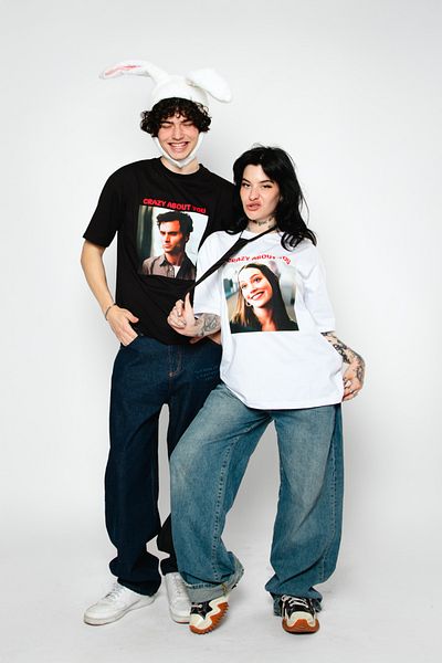 Sekizbiraltı Crazy About You Love εμπριμέ υπερμεγέθη Unisex λευκό μπλουζάκι