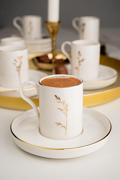 Kütahya Porselen Bone Desire 12 Parça 6 Kişilik Kahve Takımı Angelica Altın