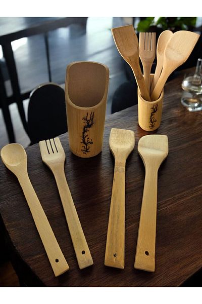 BuMeria Wooden Bamboo Spatula Set for Kitchen – Healthy and Hygienic Use