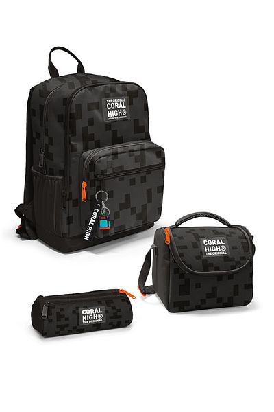 Coral High Set de 3 genți de școală cu model bloc negru SET0123694