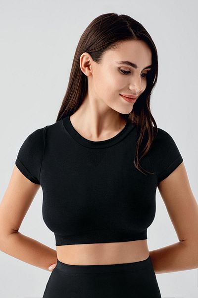 Artış Women's Seamless Soft Textured Short Sleeve Stretchy Crop T-Shirt
