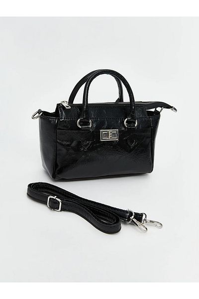 LC Waikiki ACCESORII LCW Geantă de umăr pentru femei cu aspect piele neagră cu curea detașabilă