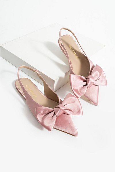 diclepolat Zeyna Powder Satin Bow Detailed Pointed Toe Women's Ballerina Shoes