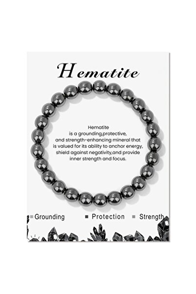 ESK KEHRİBAR Hematit Taşı Bileklik - El Yapımı Şık Aksesuar 8mm