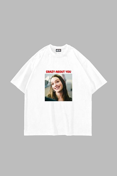 Sekizbiraltı Crazy About You Love εμπριμέ υπερμεγέθη Unisex λευκό μπλουζάκι