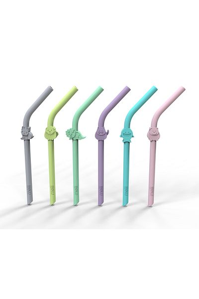 Melii SET OF 6 REUSABLE SILICONE STRAWS, ANIMAL MODEL, BIRDS