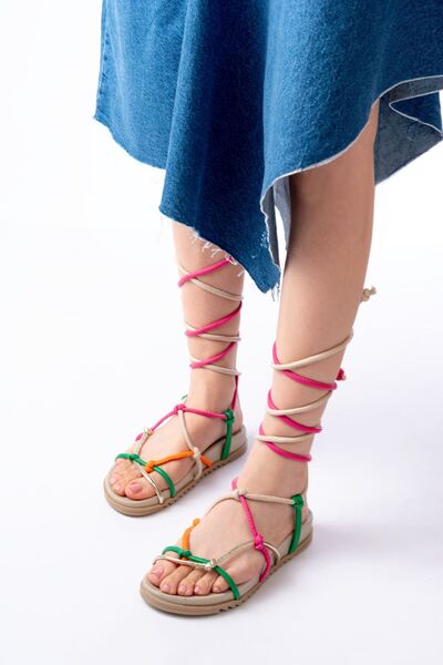 İnfon Ayakkabı Marketi Women's Multi Color Ankle Strap Sandals A1001 Casual S...