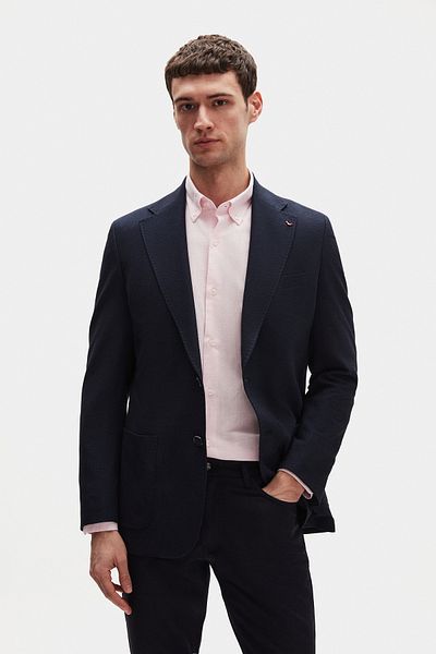 D'S Damat Ds Damat Regular Fit Navy Blue Plain Fabric Jacket