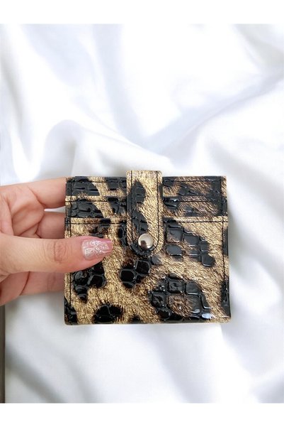 Melos Butik محفظة نسائية من جلد الفهد مع حامل بطاقات وحجرة للعملات المعدنية