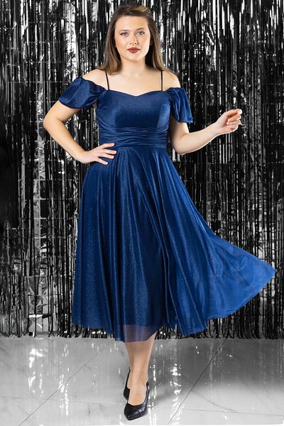 Modaviki Βραδινό φόρεμα με λουράκι Glitter Navy Blue MDV376